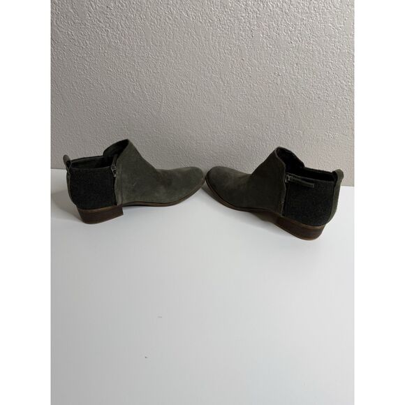 Toms Suede Ankle Booties Side Zip Women's Size 10 Olive Green Shoes Flat - Picture 8 of 9